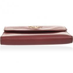 Pre Owned Prada Burgundy Saffiano Portaf Pat Wallet