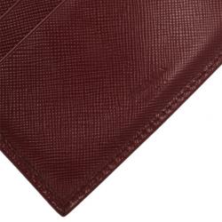 Pre Owned Prada Burgundy Saffiano Portaf Pat Wallet