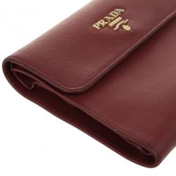 Pre Owned Prada Burgundy Saffiano Portaf Pat Wallet