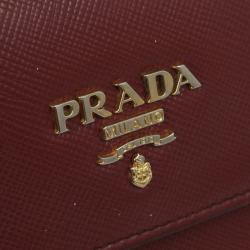Pre Owned Prada Burgundy Saffiano Portaf Pat Wallet