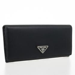 مملوكة مسبقًا Prada Black Leather Saffiano Long Flap Wallet
