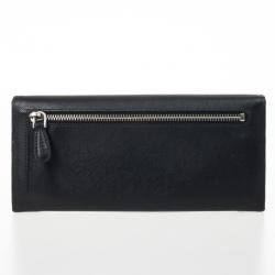 مملوكة مسبقًا Prada Black Leather Saffiano Long Flap Wallet