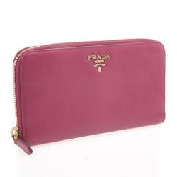 Pre Owned Prada Pink Saffiano Zip Around Wallet