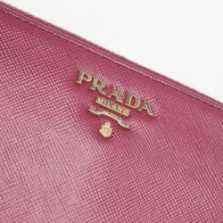 Pre Owned Prada Pink Saffiano Zip Around Wallet