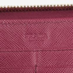 Pre Owned Prada Pink Saffiano Zip Around Wallet