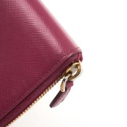 Pre Owned Prada Pink Saffiano Zip Around Wallet