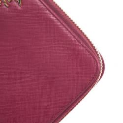 Pre Owned Prada Pink Saffiano Zip Around Wallet