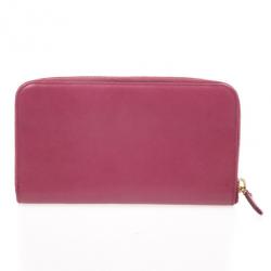 Pre Owned Prada Pink Saffiano Zip Around Wallet