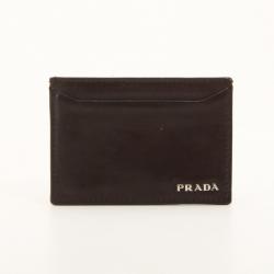Pre Owned Prada Brown Leather Business Card Holder 
