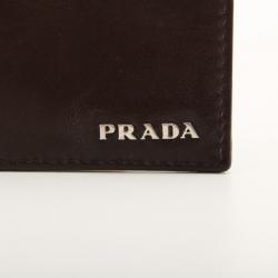 Pre Owned Prada Brown Leather Business Card Holder 