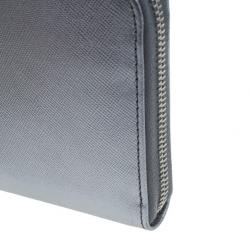 مملوكة مسبقًا Prada Silver Saffiano Zip Around Continental Wallet