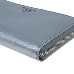 مملوكة مسبقًا Prada Silver Saffiano Zip Around Continental Wallet