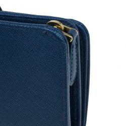 Pre Owned Prada Navy Saffiano Compact Wallet