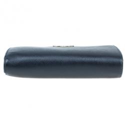 Pre Owned Prada Black Saffiano Leather Compact Lampo Wallet