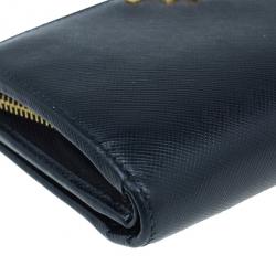 Pre Owned Prada Black Saffiano Leather Compact Lampo Wallet