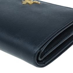 Pre Owned Prada Black Saffiano Leather Compact Lampo Wallet