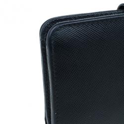 Pre Owned Prada Black Saffiano Leather Compact Lampo Wallet