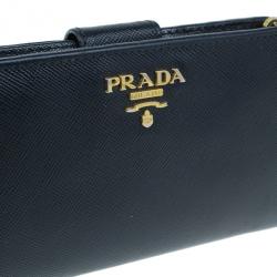 Pre Owned Prada Black Saffiano Leather Compact Lampo Wallet
