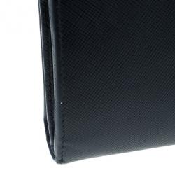 Pre Owned Prada Black Saffiano Leather Compact Lampo Wallet