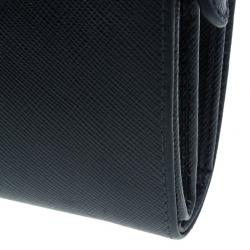 Pre Owned Prada Black Saffiano Leather Compact Lampo Wallet
