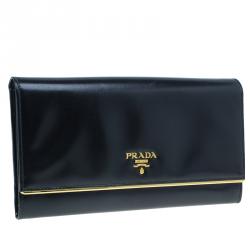 مملوكة مسبقًا محفظة برادا سبازولاتو جلد أسود ميتالك بقلاب