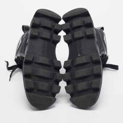 Pre Owned Prada Black Leather and Nylon Combat Boots Size 40