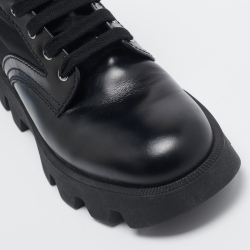 Pre Owned Prada Black Leather and Nylon Combat Boots Size 40