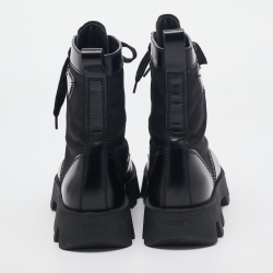 Pre Owned Prada Black Leather and Nylon Combat Boots Size 40