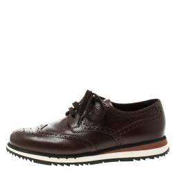 Pre Owned Prada Brown Leather Brogue Sneakers Size 41.5