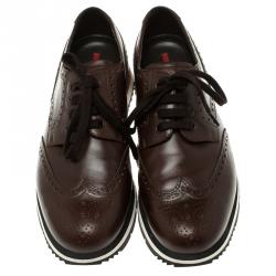 Pre Owned Prada Brown Leather Brogue Sneakers Size 41.5