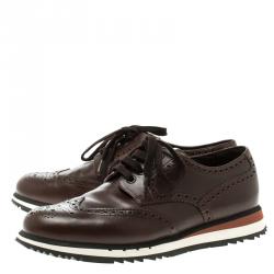 Pre Owned Prada Brown Leather Brogue Sneakers Size 41.5