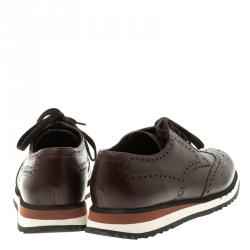 Pre Owned Prada Brown Leather Brogue Sneakers Size 41.5