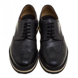 Prada Black Brogue Leather Wingtip Derby Size 40