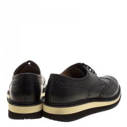 Prada Black Brogue Leather Wingtip Derby Size 40