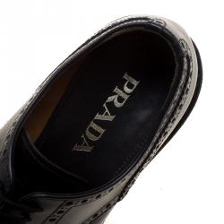 Prada Black Brogue Leather Wingtip Derby Size 40