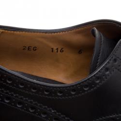 Prada Black Brogue Leather Wingtip Derby Size 40