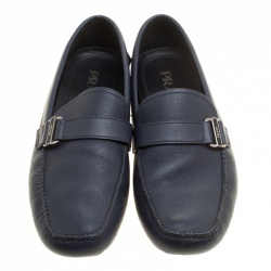 Pre Owned Prada Navy Blue Leather Loafers Size 41