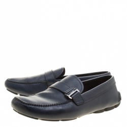 Pre Owned Prada Navy Blue Leather Loafers Size 41