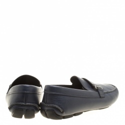 Pre Owned Prada Navy Blue Leather Loafers Size 41