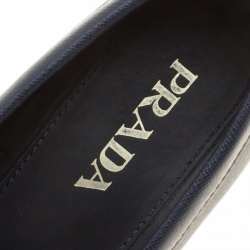Pre Owned Prada Navy Blue Leather Loafers Size 41