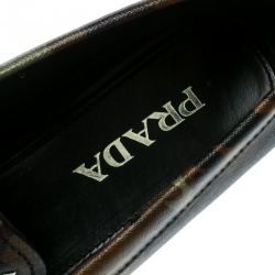 Prada Green Camouflage Print Saffiano Leather Loafers Size 41