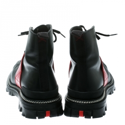  Prada Sport Black/Red Leather High Top Combat Boots Size 44