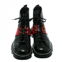  Prada Sport Black/Red Leather High Top Combat Boots Size 44