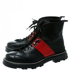  Prada Sport Black/Red Leather High Top Combat Boots Size 44