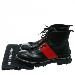  Prada Sport Black/Red Leather High Top Combat Boots Size 44