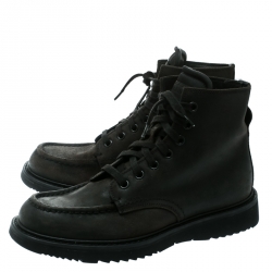 Prada Black Leather High Top Combat Boots Size 41.5