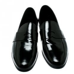 Pre Owned Prada Black Leather Penny Loafers Size 43.5