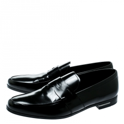 Pre Owned Prada Black Leather Penny Loafers Size 43.5
