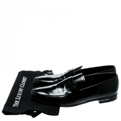 Pre Owned Prada Black Leather Penny Loafers Size 43.5