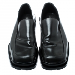 Prada Dark Grey Leather Platform Loafers Size 44